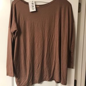 Brown PIKO Shirt Flowy Blouse Tunic